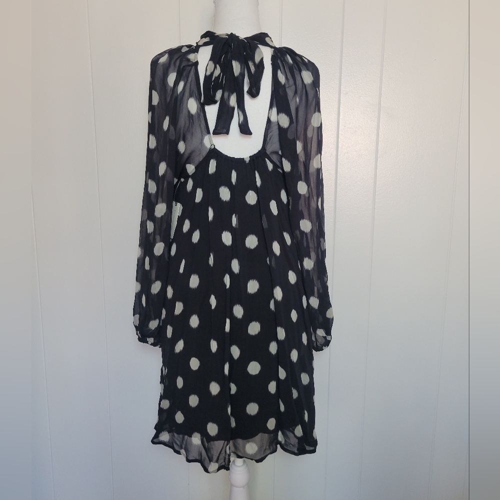 NWT Anthropologie × Maeve Polka Dot Long Sheer Sleeve Mini Dress Tie Back SM - Picture 11 of 16